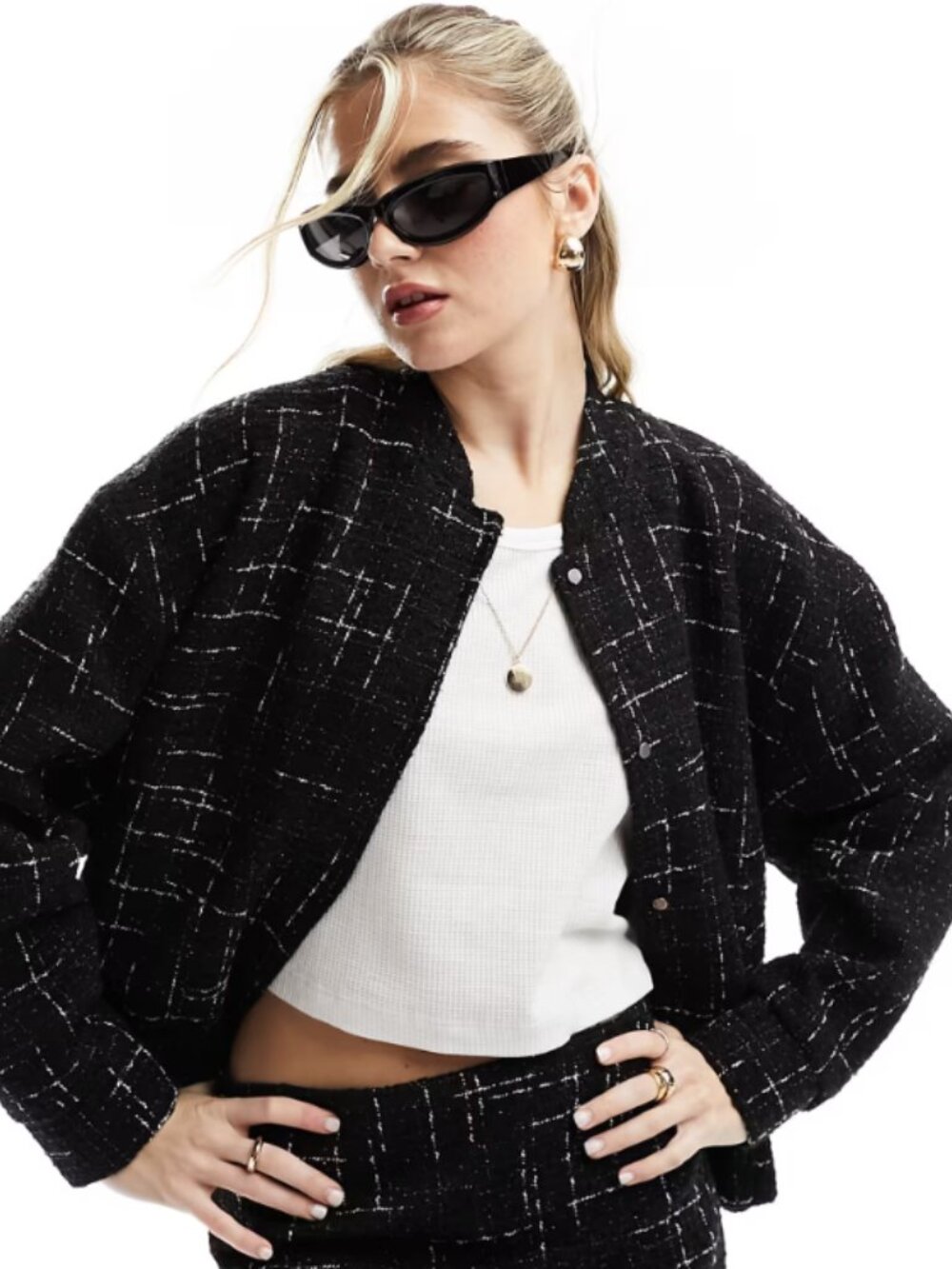 NWOT MANGO Dupla Tweed Oversized Bomber Jacket - Size Medium